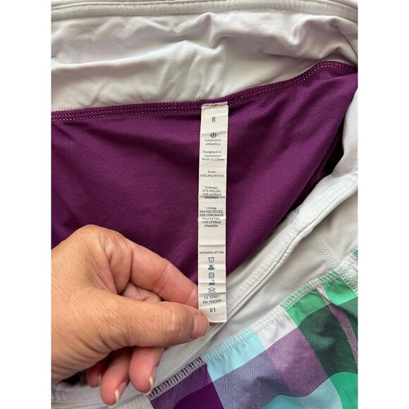 Lululemon Plaid Multicolor Swiftly Shorts Size 8 Activewear With White Waistband - Picture 7 of 8